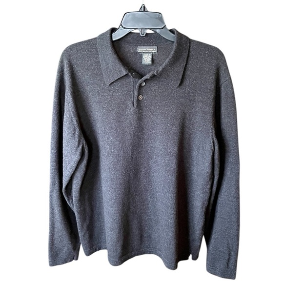 Banana Republic mens 100% extra fine Italian merino wool collared sweater L gray - Picture 1 of 8